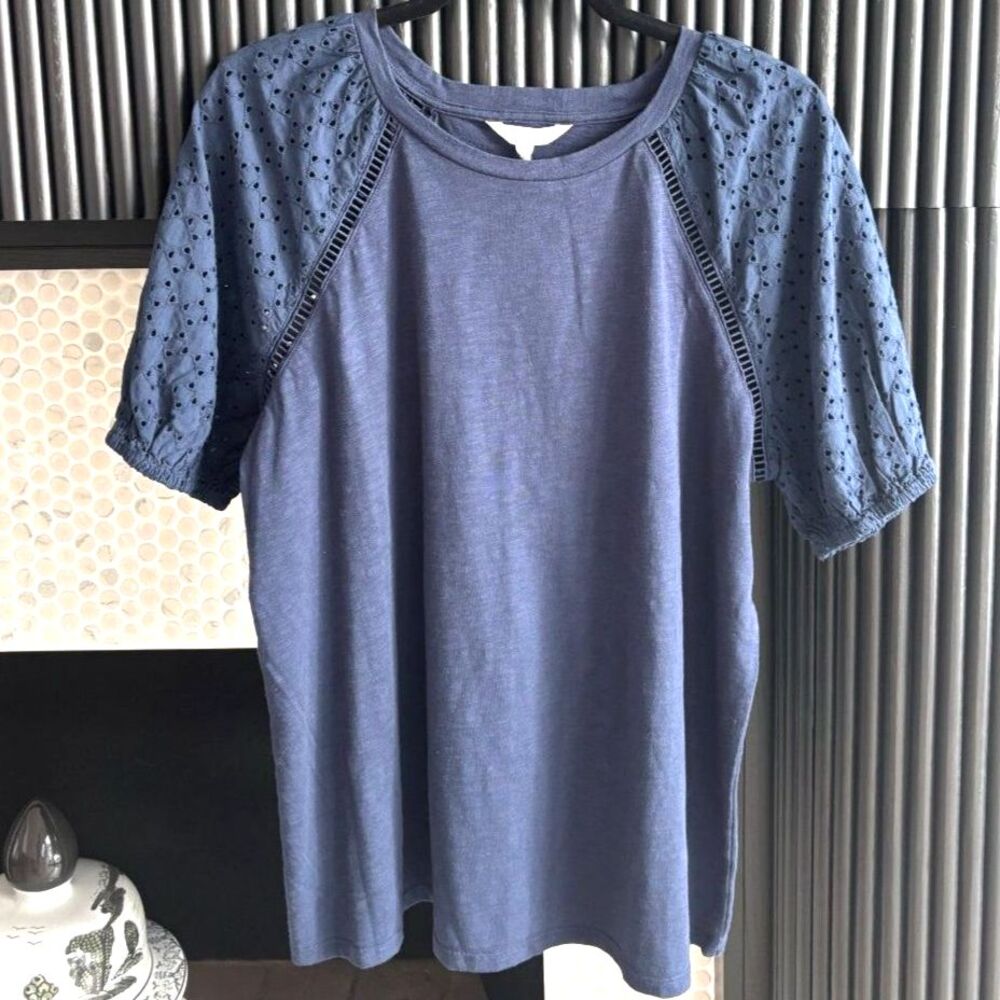 NWT Johnnie-O Lydia Eyelet Puff Sleeve Slub Knit Tee Size XL Fall Transitional